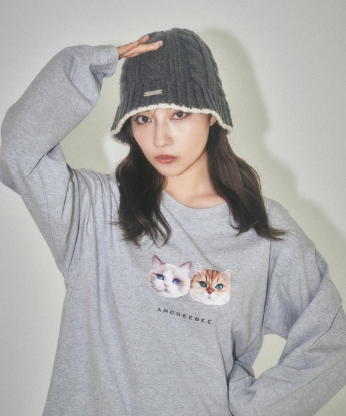 ANDGEEBEE（アンジービー）の「UNISEX キャットプリントロンT（Tシャツ/カットソー・レディース・ホワイト/グレー・MEDIUM）」の15枚目の写真