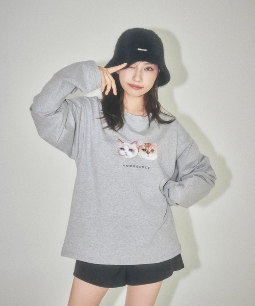 ANDGEEBEE（アンジービー）の「UNISEX キャットプリントロンT（Tシャツ/カットソー・レディース・ホワイト/グレー・MEDIUM）」の16枚目の写真