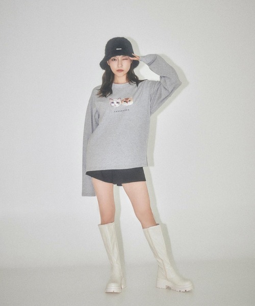 ANDGEEBEE（アンジービー）の「UNISEX キャットプリントロンT（Tシャツ/カットソー・レディース・ホワイト/グレー・MEDIUM）」の17枚目の写真