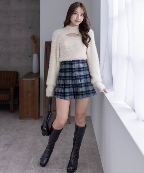 clear(クリア)の「チェック柄ハイウエストタックショートパンツ(その他パンツ・レディース・ブラウン/ブルー/グレー・M/S)」の5枚目の写真