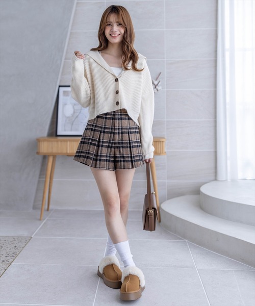 clear(クリア)の「チェック柄ハイウエストタックショートパンツ(その他パンツ・レディース・ブラウン/ブルー/グレー・M/S)」の9枚目の写真