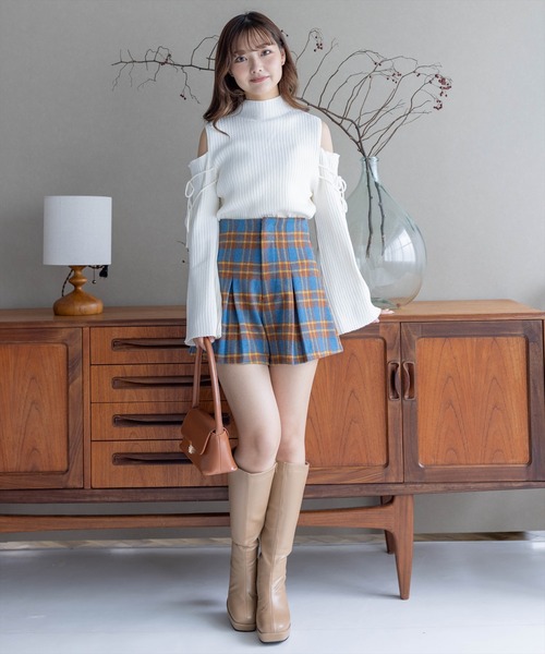 clear(クリア)の「チェック柄ハイウエストタックショートパンツ(その他パンツ・レディース・ブラウン/ブルー/グレー・M/S)」の10枚目の写真