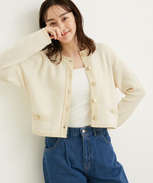 le cercle ADAM ET ROPE'（ルセルクルアダムエロペ）の「ツィードライクカーディガン（カーディガン/ボレロ・レディース・ブラック系その他/ホワイト系その他・FREE）」の4枚目の写真