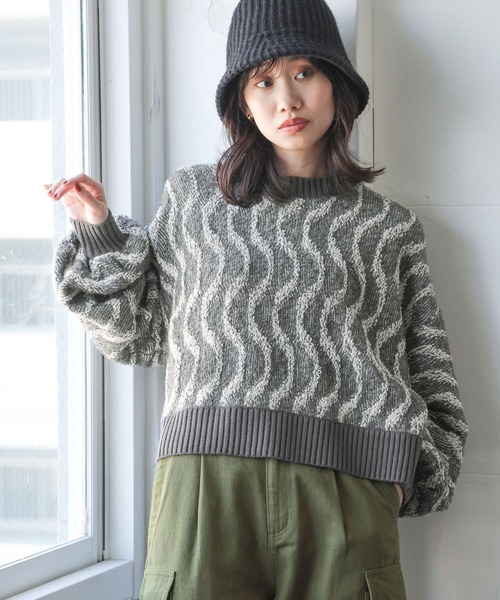 niko and...（ニコアンド）の「パイルジャガードニットプルオーバー（ニット/セーター・レディース・ピンク/チャコール/アイボリー・LARGE/MEDIUM）」の5枚目の写真