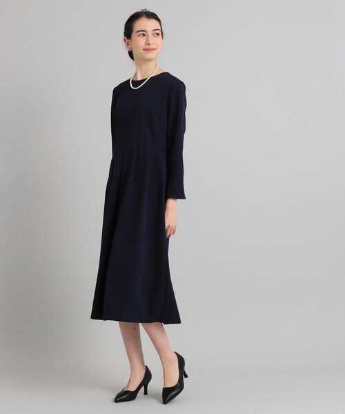 OPAQUE.CLIP（オペークドットクリップ）の「◆≪通勤・セレモニー/セットアップ対応≫ タックフレアワンピース/ダブルクロス【洗濯機洗い可】（ワンピース・レディース・ネイビー/ブラック/ライトベージュ・36/38/40/42）」の12枚目の写真