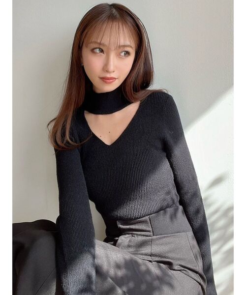 RESEXXY（リゼクシー）の「デコルテオープンニットトップス（ニット/セーター・レディース・ホワイト/ブラック/ピンク・FREE）」の14枚目の写真