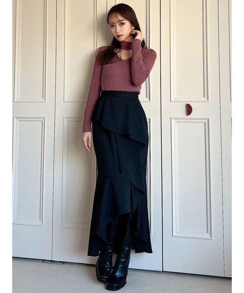 RESEXXY（リゼクシー）の「デコルテオープンニットトップス（ニット/セーター・レディース・ホワイト/ブラック/ピンク・FREE）」の9枚目の写真