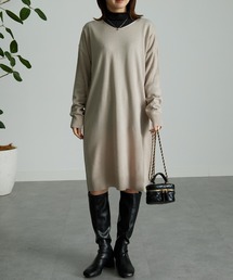 [ウォッシャブル]カシミヤタッチVネックニットワンピース