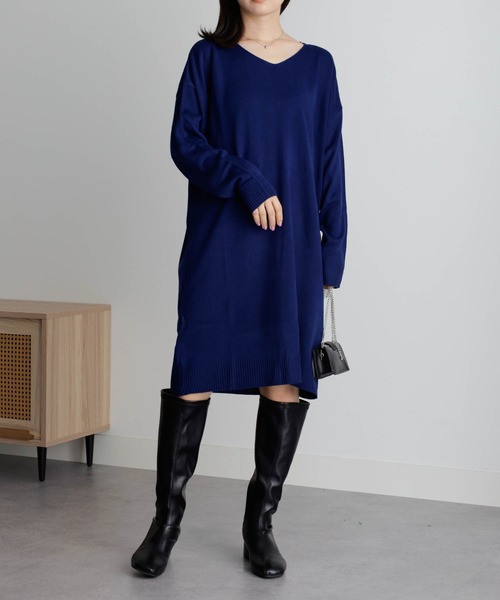 RANAN（ラナン）の「[ウォッシャブル]カシミヤタッチVネックニットワンピース（ワンピース・レディース・ブルー/ブラック/ピンク/グレイッシュベージュ/アイボリー/ネイビー/グレイッシュブルー/グリーン・LL/L/M）」の11枚目の写真