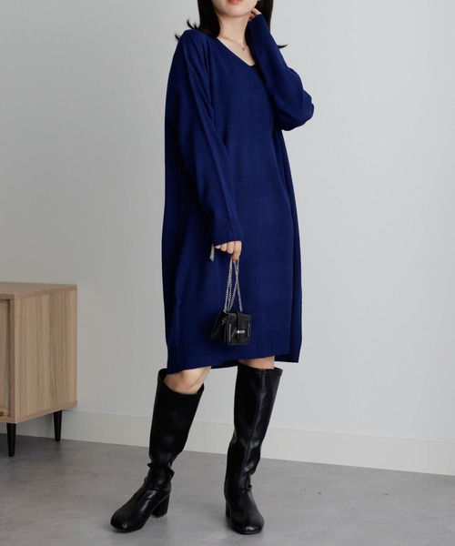 RANAN（ラナン）の「[ウォッシャブル]カシミヤタッチVネックニットワンピース（ワンピース・レディース・ブルー/ブラック/ピンク/グレイッシュベージュ/アイボリー/ネイビー/グレイッシュブルー/グリーン・LL/L/M）」の16枚目の写真