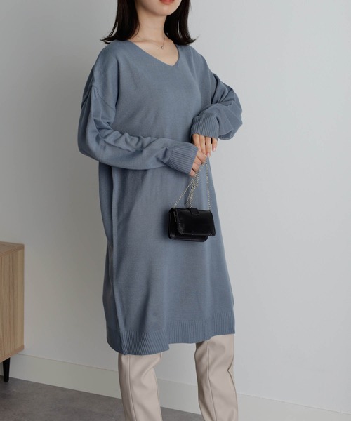 RANAN（ラナン）の「[ウォッシャブル]カシミヤタッチVネックニットワンピース（ワンピース・レディース・ブルー/ブラック/ピンク/グレイッシュベージュ/アイボリー/ネイビー/グレイッシュブルー/グリーン・LL/L/M）」の18枚目の写真