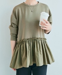 スウェット（グリーン・カーキ/緑色系・フリル）ファッション