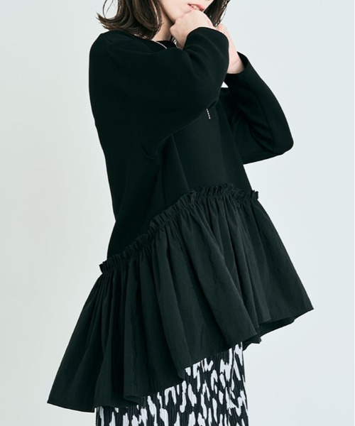 kirakiraShop(キラキラショップ)の「異素材 ペプラム ダンボール プルオーバー(スウェット・レディース・杢グレー/ブラック/オフホワイト/カーキ/ネイビー・FREE)」の9枚目の写真