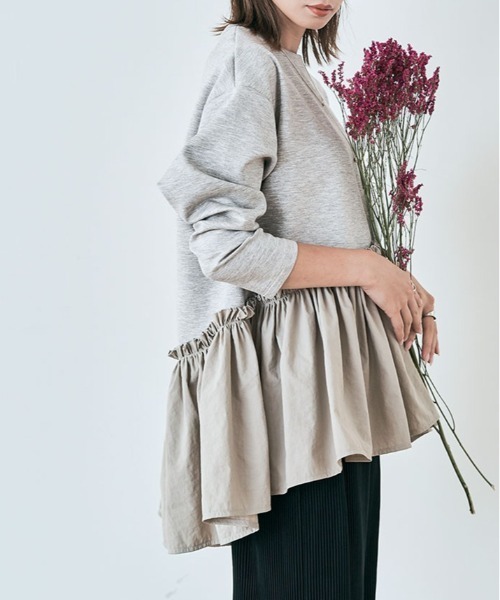 kirakiraShop(キラキラショップ)の「異素材 ペプラム ダンボール プルオーバー(スウェット・レディース・杢グレー/ブラック/オフホワイト/カーキ/ネイビー・FREE)」の16枚目の写真