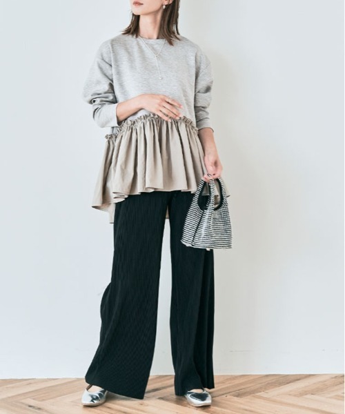 kirakiraShop(キラキラショップ)の「異素材 ペプラム ダンボール プルオーバー(スウェット・レディース・杢グレー/ブラック/オフホワイト/カーキ/ネイビー・FREE)」の17枚目の写真