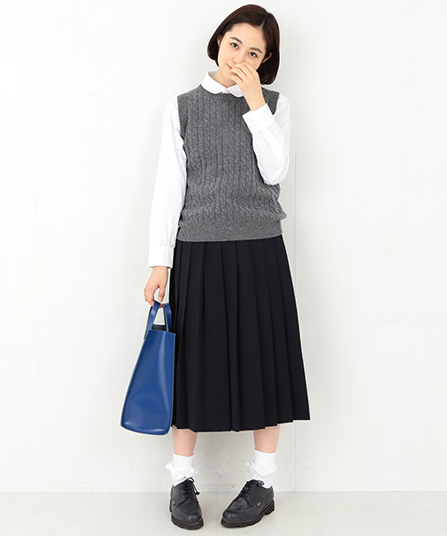 BEAMS BOY（ビームスボーイ）の「BEAMS BOY / ギャバ プリーツスカート（スカート・レディース・グレー/ネイビー・ONE SIZE）」の8枚目の写真