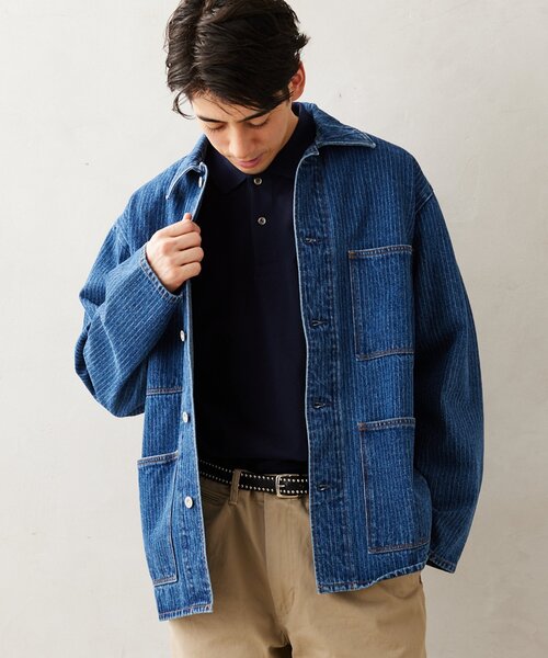 JOURNAL STANDARD relume(ジャーナルスタンダード レリューム)の「Relume Jeans ウォバッシュストライプ ワイドカバーオール(デニムジャケット・メンズ・ブラック/ブルー系その他・MEDIUM/LARGE)」の12枚目の写真
