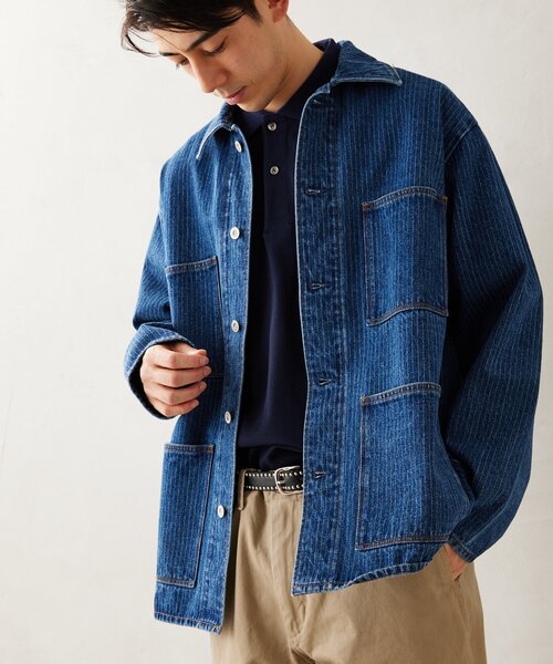 JOURNAL STANDARD relume(ジャーナルスタンダード レリューム)の「Relume Jeans ウォバッシュストライプ ワイドカバーオール(デニムジャケット・メンズ・ブラック/ブルー系その他・MEDIUM/LARGE)」の13枚目の写真