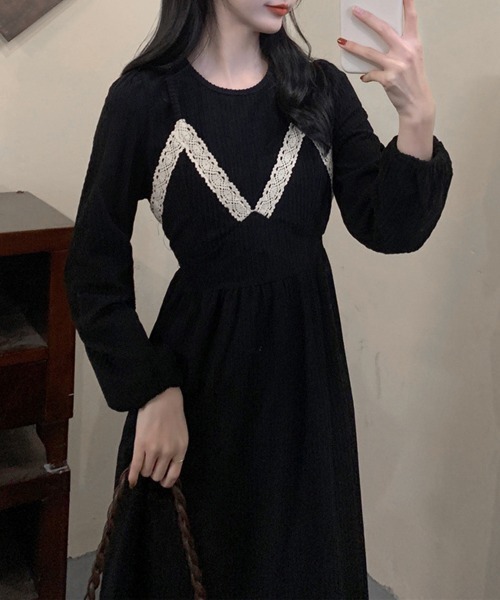 Miniministore(ミニミニストア)の「コーデュロイワンピース レイヤード風秋冬(ワンピース・レディース・ライトブラウン/ブラック・フリー)」の4枚目の写真