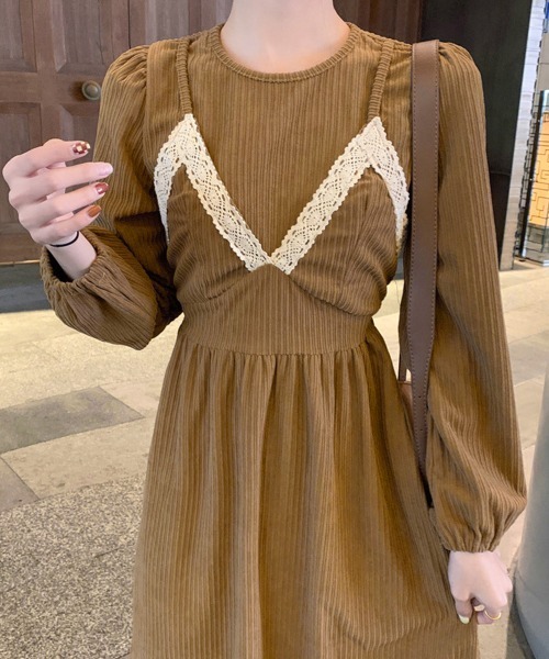 Miniministore(ミニミニストア)の「コーデュロイワンピース レイヤード風秋冬(ワンピース・レディース・ライトブラウン/ブラック・フリー)」の8枚目の写真