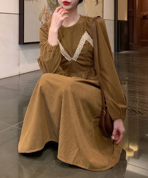 Miniministore(ミニミニストア)の「コーデュロイワンピース レイヤード風秋冬(ワンピース・レディース・ライトブラウン/ブラック・フリー)」の9枚目の写真