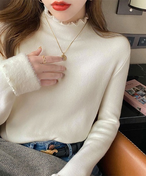 Miniministore（ミニミニストア）の「裏起毛ハイネックニットトップスレディース（ニット/セーター・レディース・アイボリー/ダークベージュ/ブラック/ベージュ・フリー）」の5枚目の写真