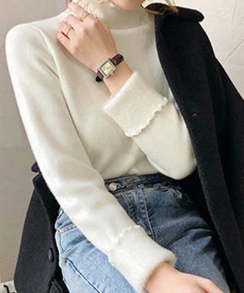Miniministore（ミニミニストア）の「裏起毛ハイネックニットトップスレディース（ニット/セーター・レディース・アイボリー/ダークベージュ/ブラック/ベージュ・フリー）」の6枚目の写真