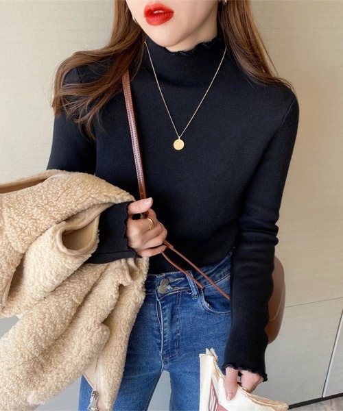 Miniministore（ミニミニストア）の「裏起毛ハイネックニットトップスレディース（ニット/セーター・レディース・アイボリー/ダークベージュ/ブラック/ベージュ・フリー）」の7枚目の写真