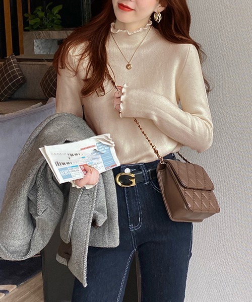 Miniministore（ミニミニストア）の「裏起毛ハイネックニットトップスレディース（ニット/セーター・レディース・アイボリー/ダークベージュ/ブラック/ベージュ・フリー）」の13枚目の写真