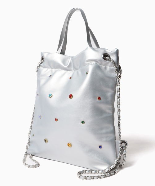 Chick（チック）の「▲ビジューチェーンバッグ（バックパック/リュック・レディース・シルバー/ブラック/ホワイト・FREE）」の3枚目の写真