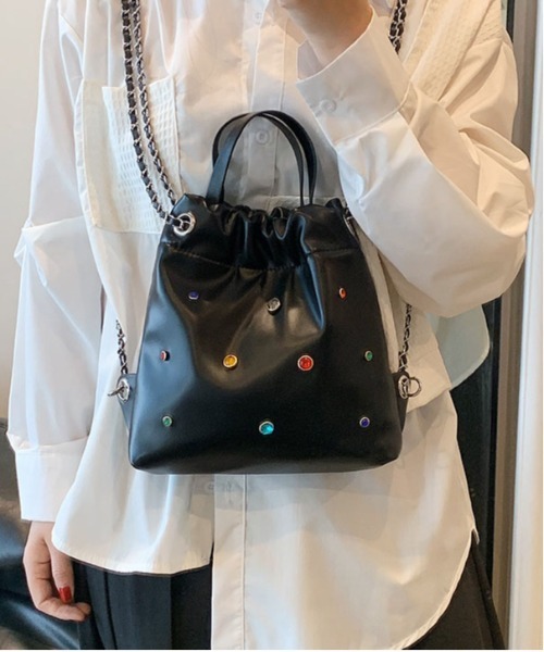 Chick（チック）の「▲ビジューチェーンバッグ（バックパック/リュック・レディース・シルバー/ブラック/ホワイト・FREE）」の9枚目の写真