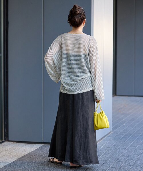 B.C STOCK（ベーセーストック）の「手洗い可 / フレンチリネンギャザースカート（スカート・レディース・ブラック/カーキ/ブルー/ホワイト/ブラックミックス・FREE）」の6枚目の写真