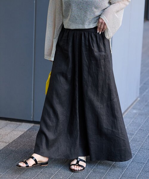 B.C STOCK（ベーセーストック）の「手洗い可 / フレンチリネンギャザースカート（スカート・レディース・ブラック/カーキ/ブルー/ホワイト/ブラックミックス・FREE）」の7枚目の写真