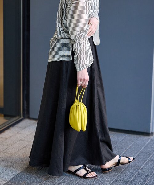 B.C STOCK（ベーセーストック）の「手洗い可 / フレンチリネンギャザースカート（スカート・レディース・ブラック/カーキ/ブルー/ホワイト/ブラックミックス・FREE）」の8枚目の写真