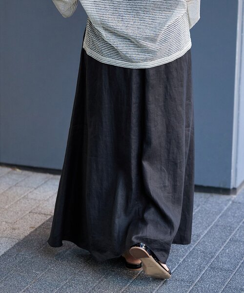 B.C STOCK（ベーセーストック）の「手洗い可 / フレンチリネンギャザースカート（スカート・レディース・ブラック/カーキ/ブルー/ホワイト/ブラックミックス・FREE）」の9枚目の写真