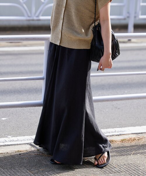 B.C STOCK（ベーセーストック）の「手洗い可 / フレンチリネンギャザースカート（スカート・レディース・ブラック/カーキ/ブルー/ホワイト/ブラックミックス・FREE）」の13枚目の写真