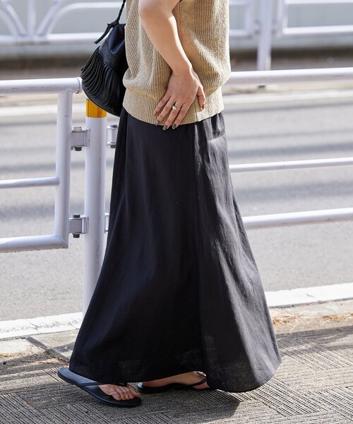 B.C STOCK（ベーセーストック）の「手洗い可 / フレンチリネンギャザースカート（スカート・レディース・ブラック/カーキ/ブルー/ホワイト/ブラックミックス・FREE）」の14枚目の写真