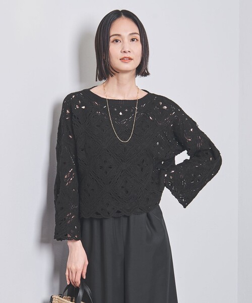 クロシェ風エンブロイダリーニットプルオーバー