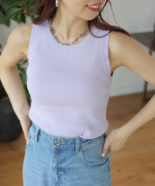 LEPSIM（レプシィム）の「14ゲージリブタンク　987570（タンクトップ・レディース・アイボリー/ブラック/ライトパープル/ベージュ・FREE）」の4枚目の写真