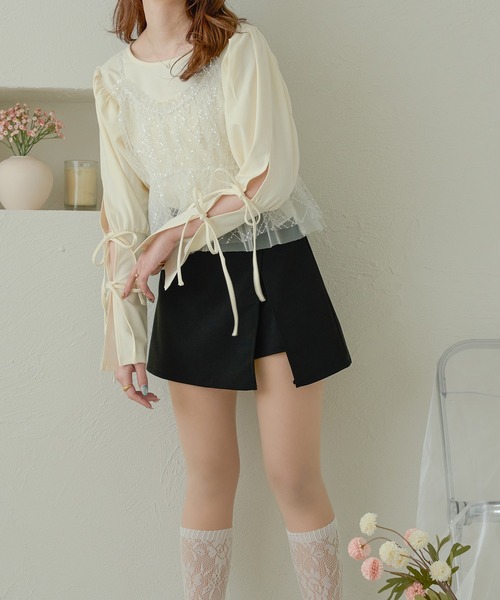 Ambre Neige(アンブルネージュ)の「袖リボンパフトップス/WEB/EC限定商品(Tシャツ/カットソー・レディース・アイボリー/ブラック・FREE)」の12枚目の写真
