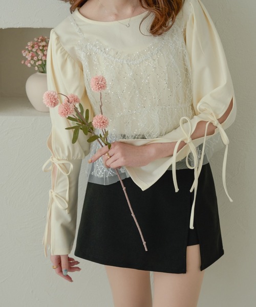 Ambre Neige(アンブルネージュ)の「袖リボンパフトップス/WEB/EC限定商品(Tシャツ/カットソー・レディース・アイボリー/ブラック・FREE)」の10枚目の写真