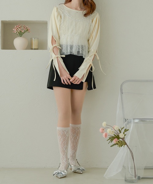 Ambre Neige(アンブルネージュ)の「袖リボンパフトップス/WEB/EC限定商品(Tシャツ/カットソー・レディース・アイボリー/ブラック・FREE)」の9枚目の写真