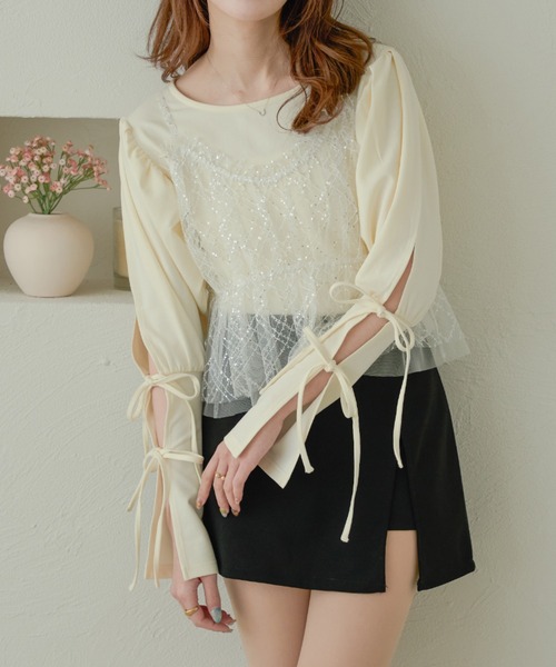 Ambre Neige(アンブルネージュ)の「袖リボンパフトップス/WEB/EC限定商品(Tシャツ/カットソー・レディース・アイボリー/ブラック・FREE)」の15枚目の写真