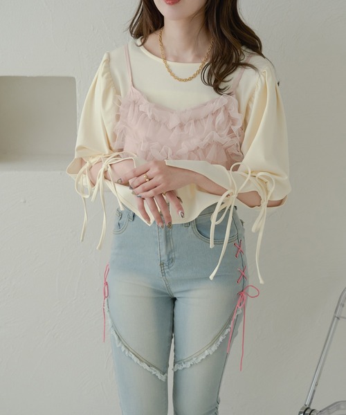 Ambre Neige(アンブルネージュ)の「袖リボンパフトップス/WEB/EC限定商品(Tシャツ/カットソー・レディース・アイボリー/ブラック・FREE)」の16枚目の写真