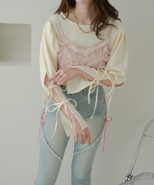 Ambre Neige(アンブルネージュ)の「袖リボンパフトップス/WEB/EC限定商品(Tシャツ/カットソー・レディース・アイボリー/ブラック・FREE)」の17枚目の写真