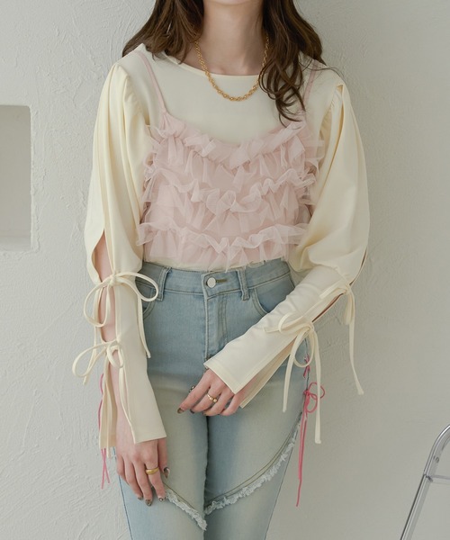 Ambre Neige(アンブルネージュ)の「袖リボンパフトップス/WEB/EC限定商品(Tシャツ/カットソー・レディース・アイボリー/ブラック・FREE)」の22枚目の写真