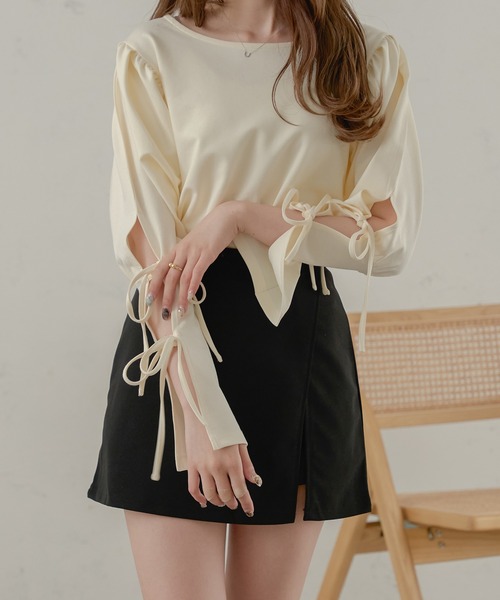 Ambre Neige(アンブルネージュ)の「袖リボンパフトップス/WEB/EC限定商品(Tシャツ/カットソー・レディース・アイボリー/ブラック・FREE)」の19枚目の写真