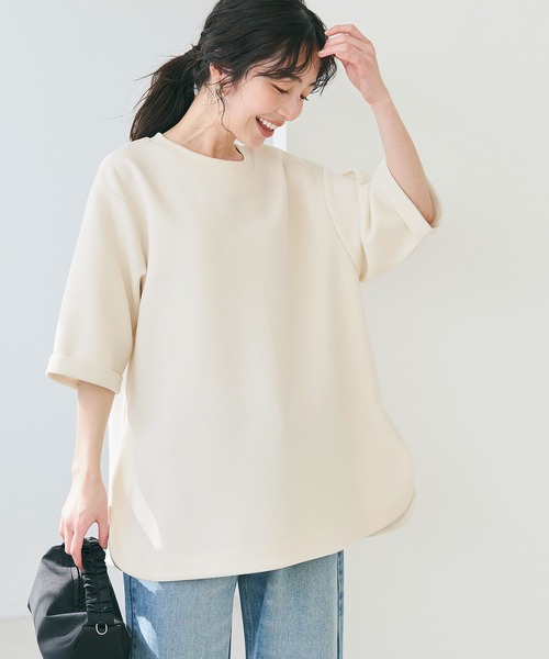 coca(coca)(コカ)の「【WEB限定セール】ハリ感ダンボールテールカットトップス(Tシャツ/カットソー・レディース・アイボリー/ブラック・S/M/L)」の15枚目の写真