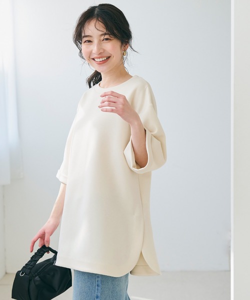 coca(coca)(コカ)の「【WEB限定セール】ハリ感ダンボールテールカットトップス(Tシャツ/カットソー・レディース・アイボリー/ブラック・S/M/L)」の8枚目の写真