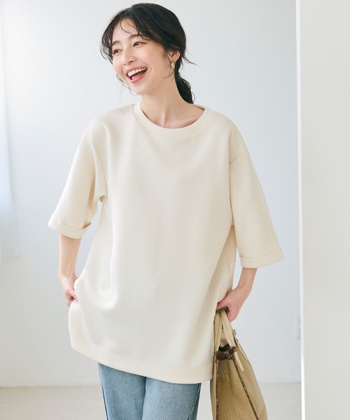coca(coca)(コカ)の「【WEB限定セール】ハリ感ダンボールテールカットトップス(Tシャツ/カットソー・レディース・アイボリー/ブラック・S/M/L)」の10枚目の写真